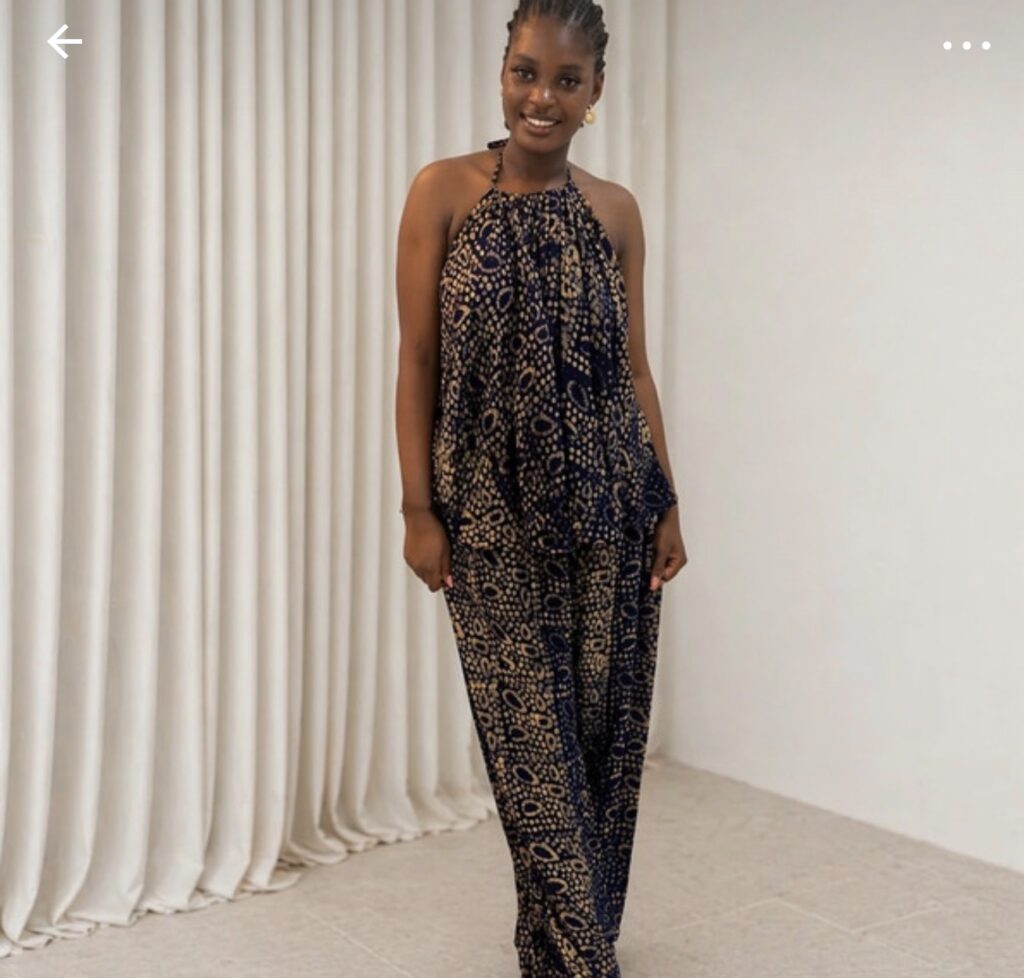Adire Co-ord set- Halter Neck Top & Trouser (Navy Blue)