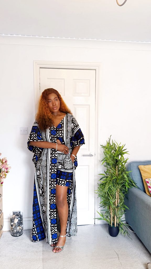 Ankara Kimono & Short Two Piece Set – Blue
