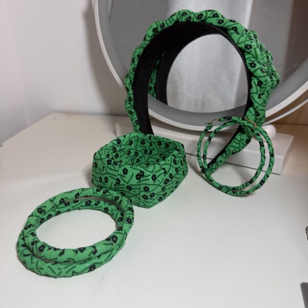 Green African Print Headband, Bangle & Earring Set - Image 1