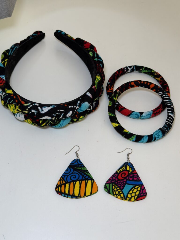 Multicolour African Print Headband, Bangle, Earring Set