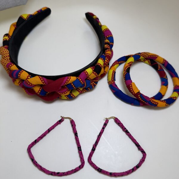 Multicolour African Print Headband, Bangle, Earring Set - Image 1