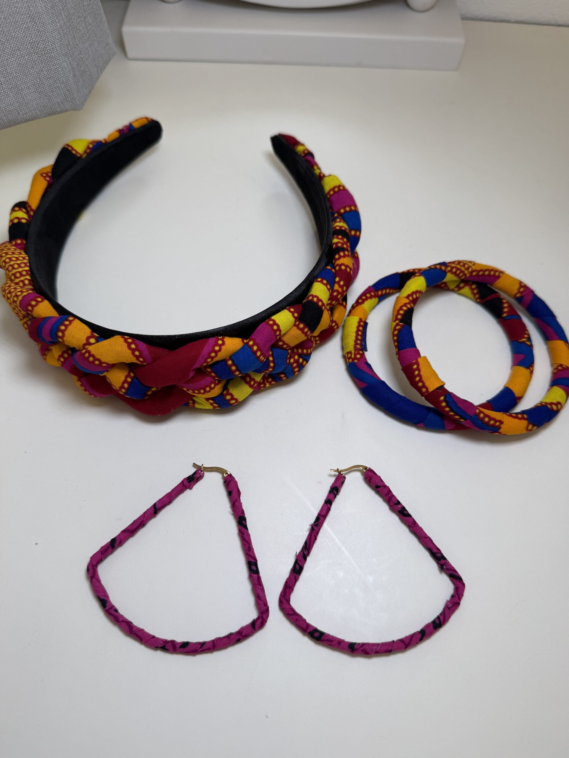 Multicolour African Print Headband, Bangle, Earring Set - Image 1