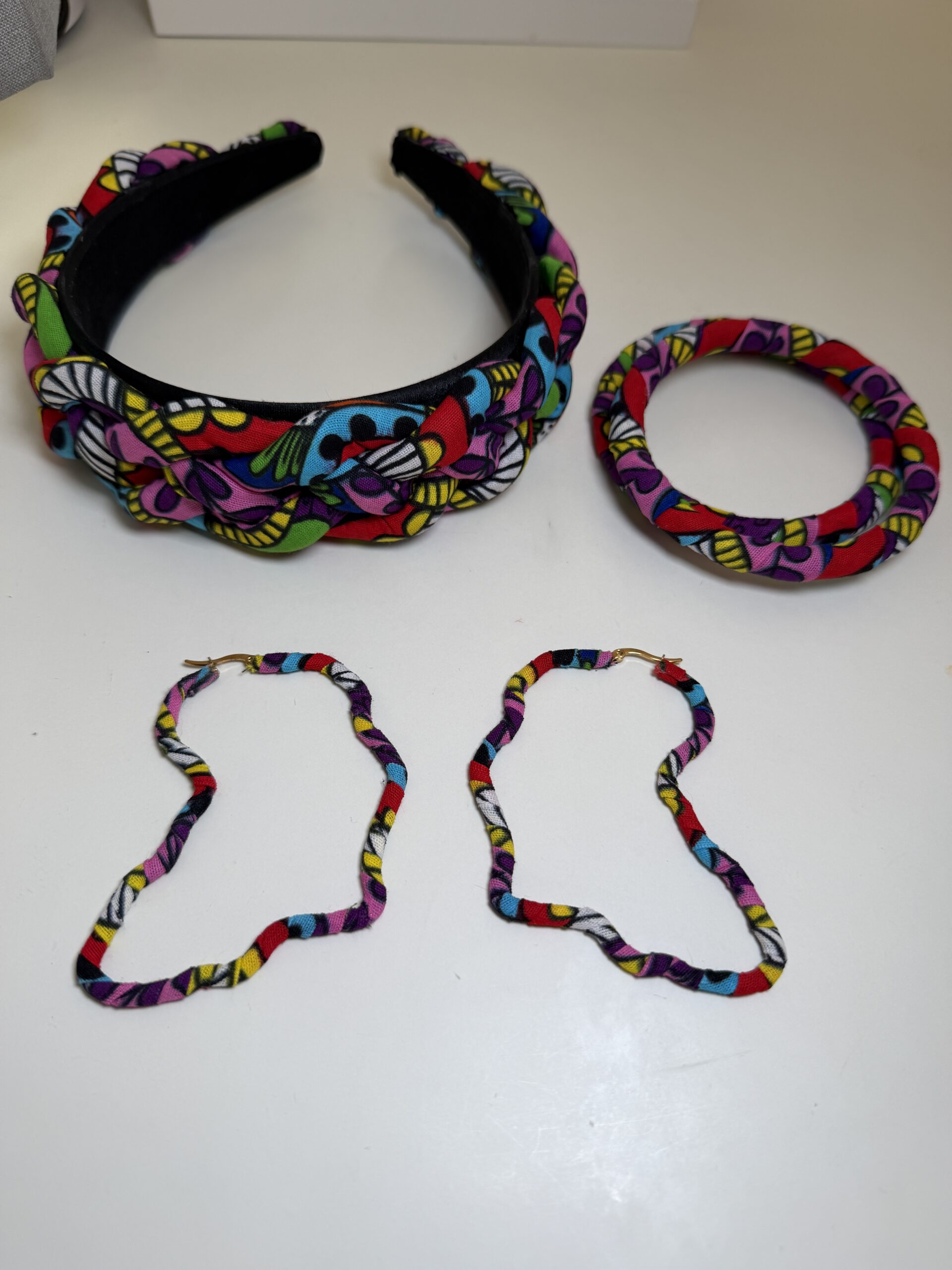 Multicolour African Print Headband, Bangle, Earring Set - Image 1