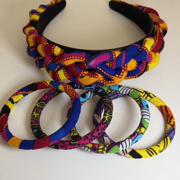 Multicolour African Print Headband & Bangle Set - Image 1