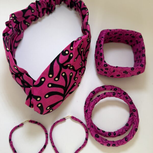 Multicolour African Print Headband, Bangle & Earring Set - Image 1